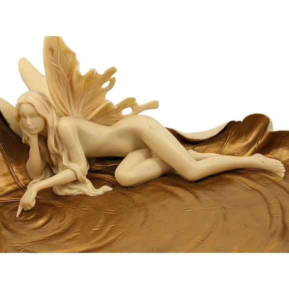 Vintage VERONESE DESIGN Art Nouveau Trinket Dish Winged Fairy Water Lily Pond - Picture 1 of 9